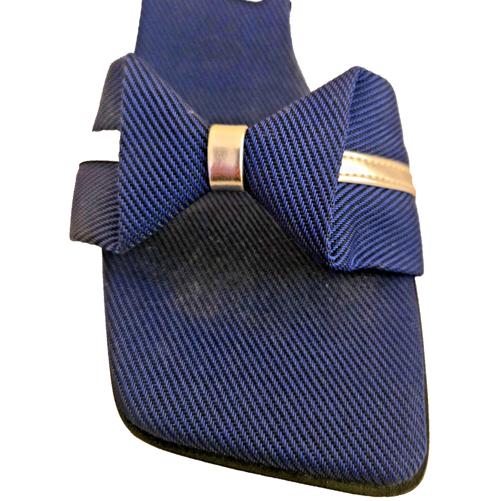Fabric Slip on Mules Shoes with Blue Lucite heel. 6 - Picture 6 of 8